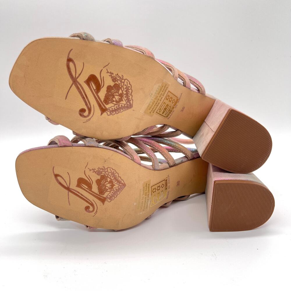 FREE PEOPLE Colette Leather Heels 7.5 Metallic Rainbow Strappy Sandal Cage NEW - Picture 6 of 15